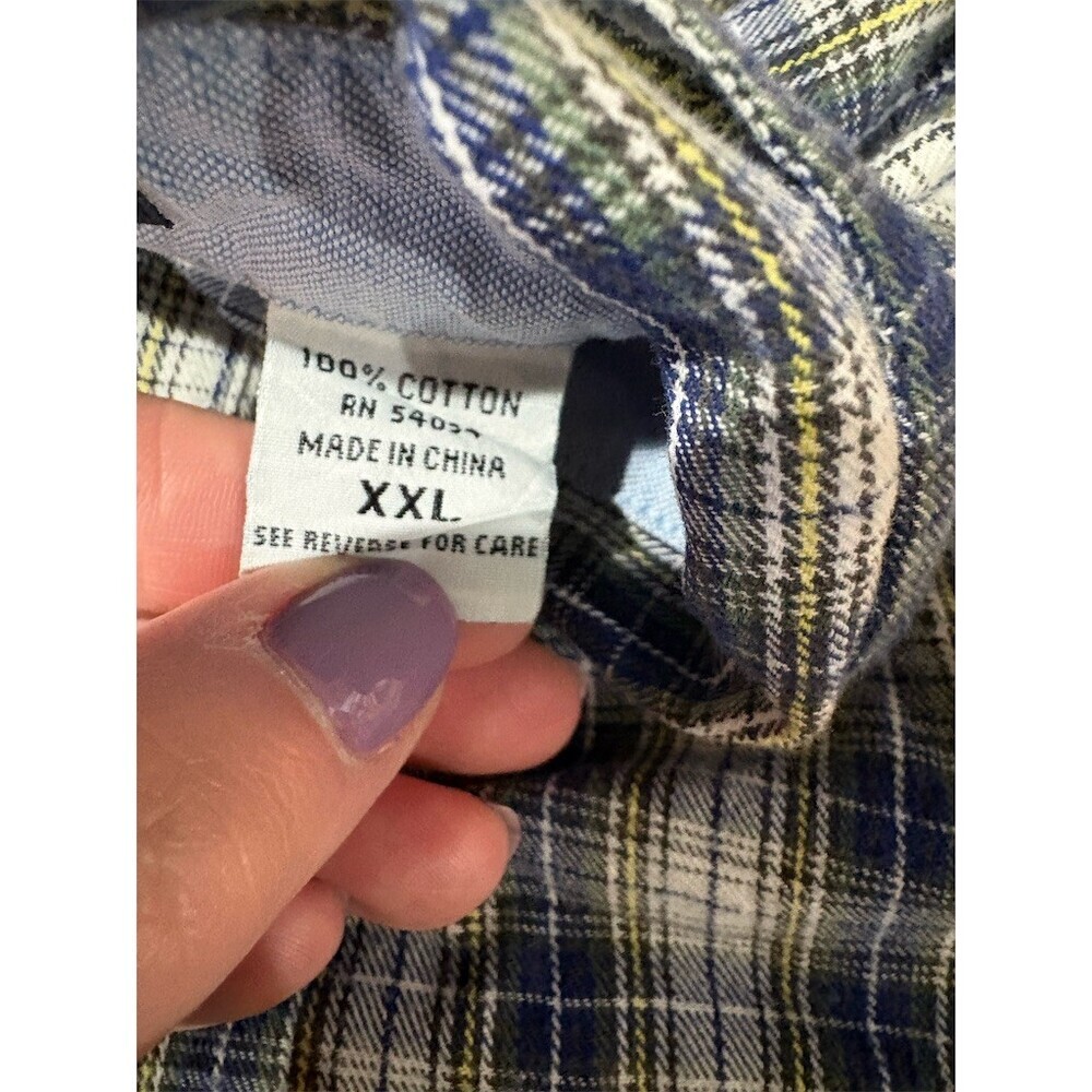 Bugle Boy Classics Shirt Mens 2XL Navy Cream Plaid Button Down Long Sleeve - Picture 9 of 9